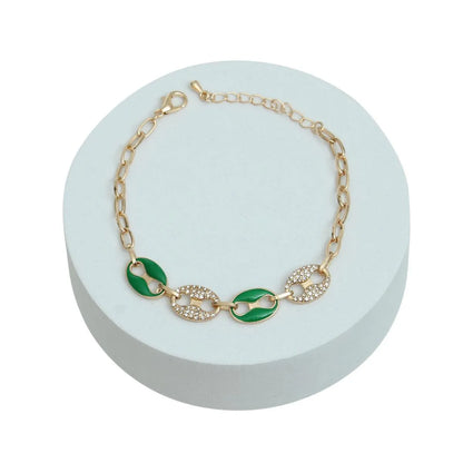 Eye-Catching Matelot Chain Bracelet in Green and Gold Color Jewelry Bubble