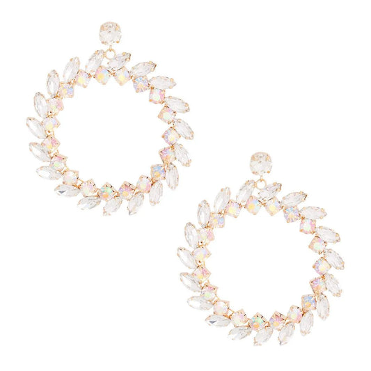 Eye-Catching Ornate Wreath Hoop Earrings: Gold & Clear Hues Jewelry Bubble