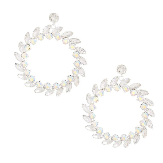 Eye-Catching Ornate Wreath Hoop Earrings: Silver & Clear Hues Jewelry Bubble