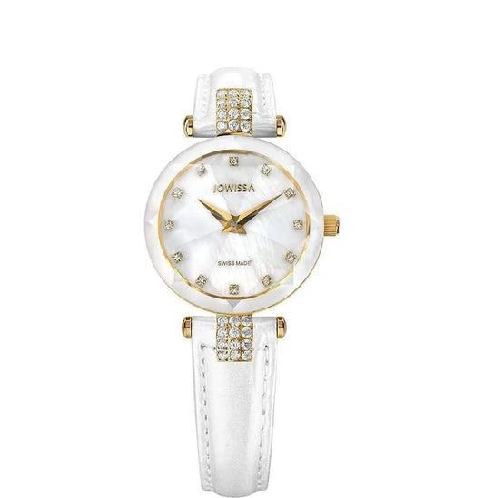 Facet Strass Swiss Ladies Watch Gold Tone Mother-of-Pearl White J5.618.S Jewelry Bubble