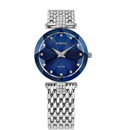 Facet Strass Swiss Ladies Watch Steel Blue J5.703.M Jewelry Bubble