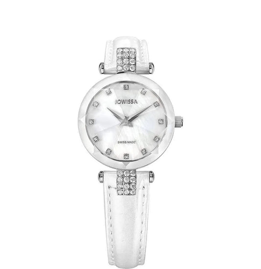 Facet Strass Swiss Ladies Watch Steel Mother-of-Pearl White J5.619.S Jewelry Bubble