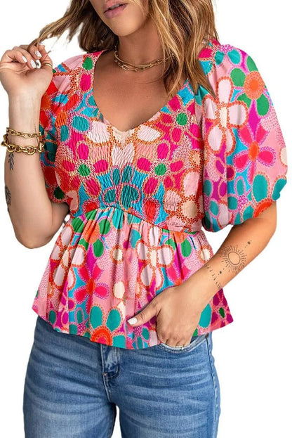 Fall in love with our Flower Print Puff Sleeve Peplum Top - Shop Now! Jewelry Bubble