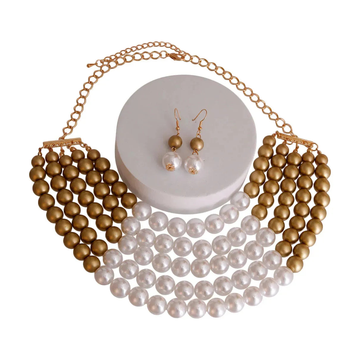 Fashion Jewelry: Versatile Matte Gold & White Pearl Necklace Set: Must-Have Jewelry Bubble