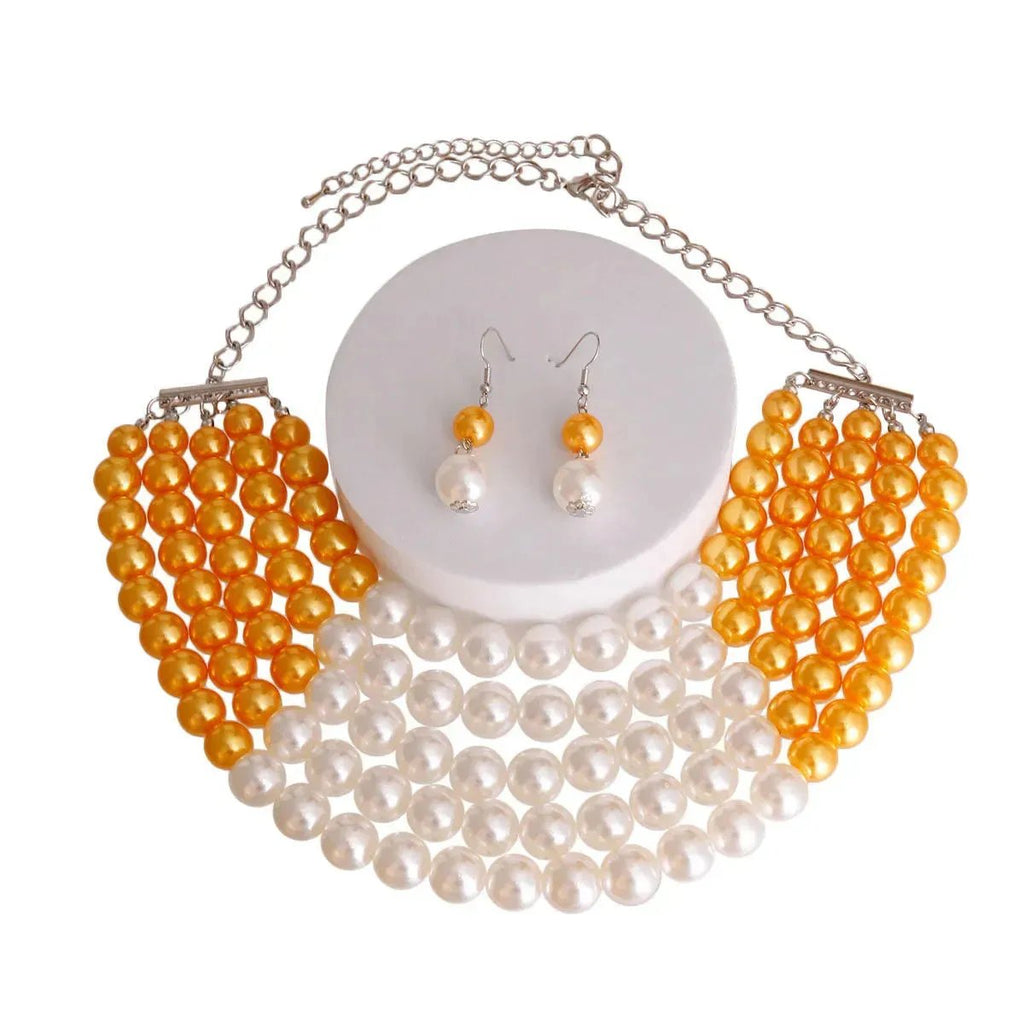 Fashion Jewelry: Versatile Orange & Cream Pearl Necklace Set: Must-Have