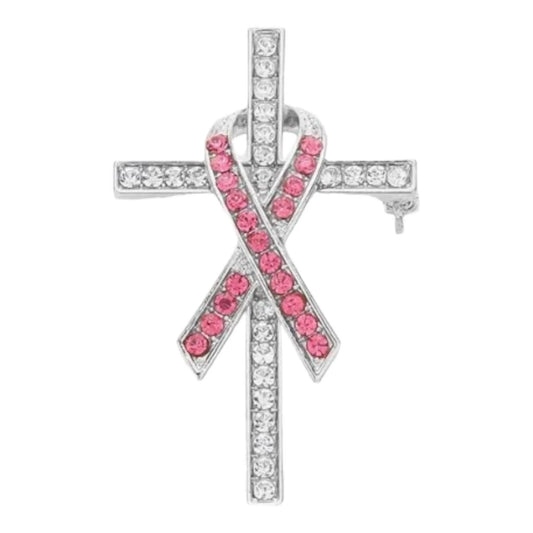 Fashionable Rhinestone Silver Cross and Ribbon Lapel Pin - Costume Jewelry Jewelry Bubble