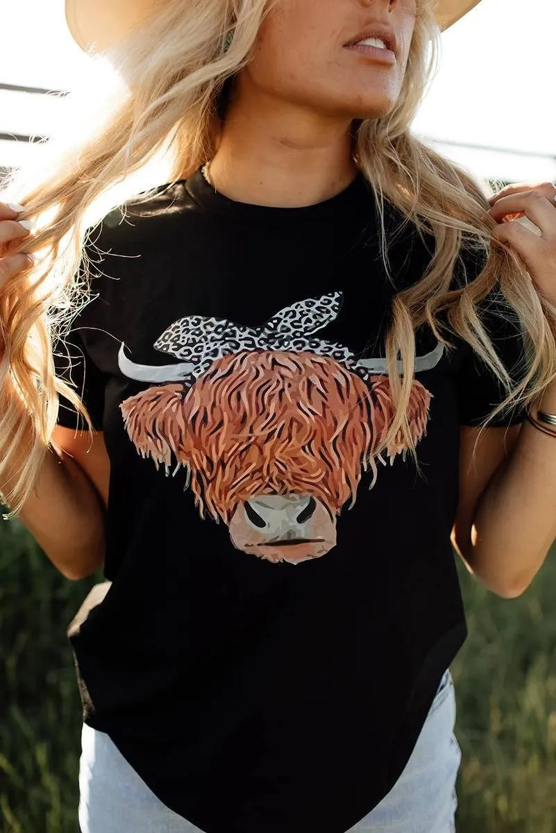 Fashionable and Fun: O-Neck Cattle Leopard Tee for Women Jewelry Bubble