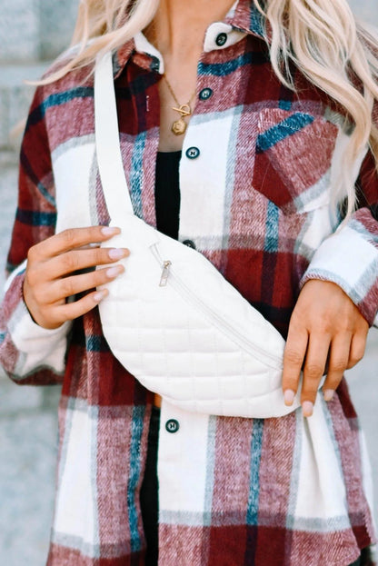 Faux Leather Quilted Zipped Chest Bag White Jewelry Bubble