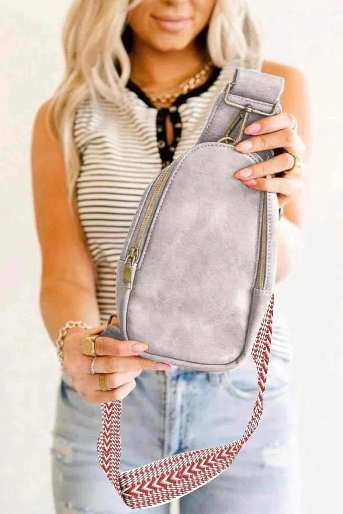 Faux Leather Zipped Crossbody Chest Bag Jewelry Bubble