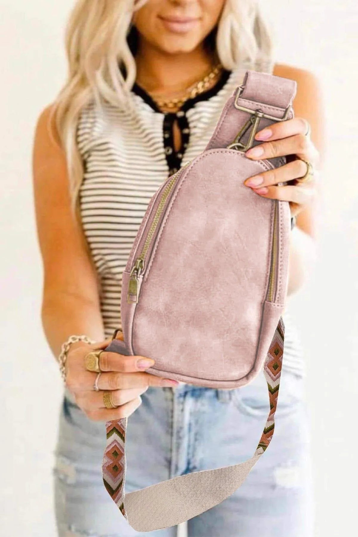 Faux Leather Zipped Crossbody Chest Bag Jewelry Bubble