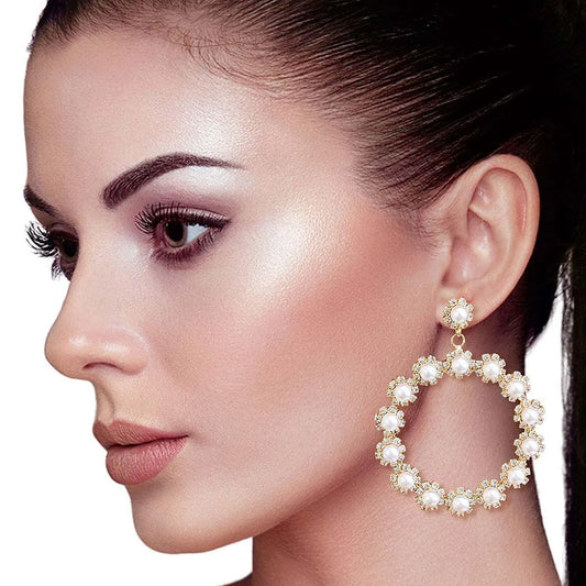 Faux Pearl Statement Hoop Earrings Gold Plated Jewelry Bubble