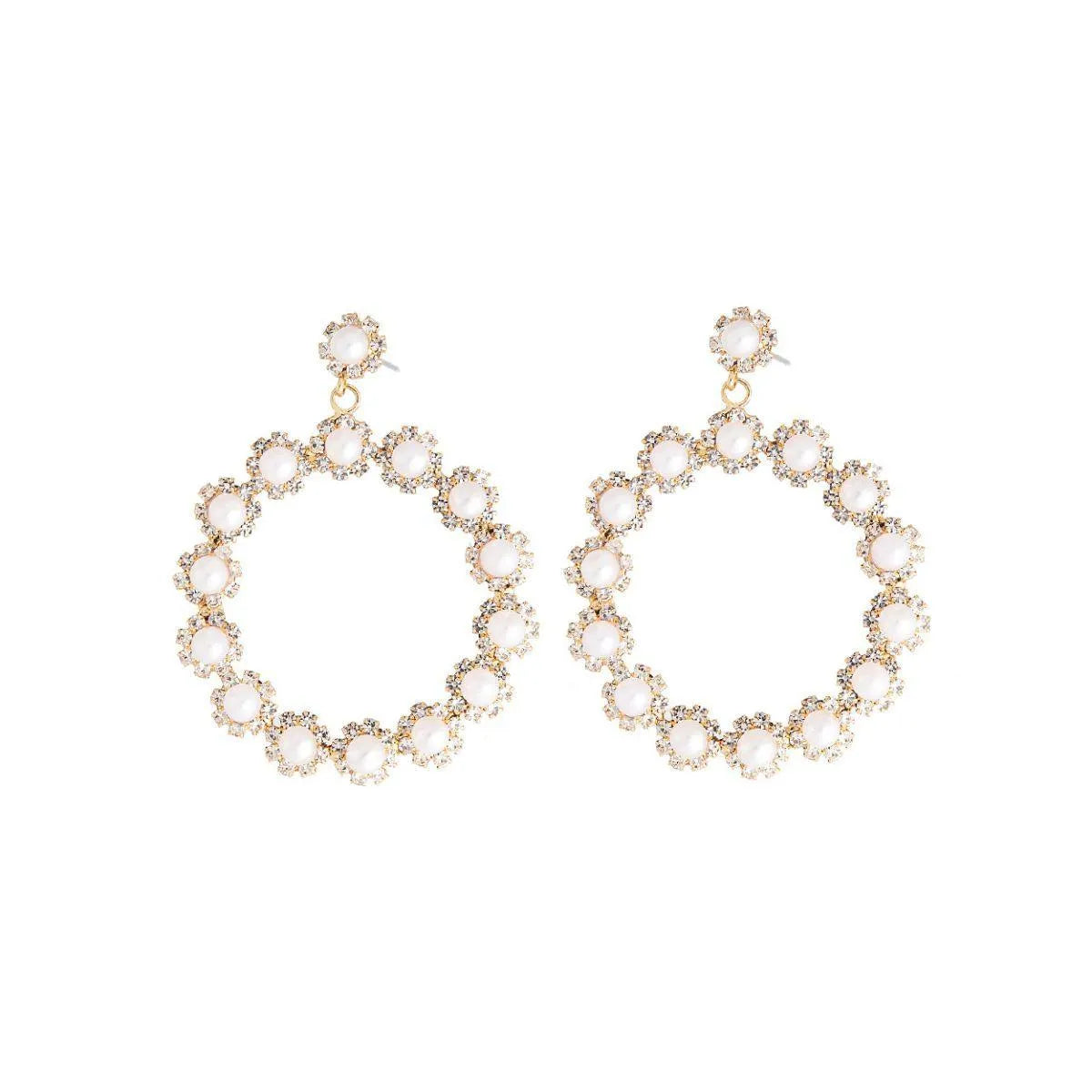 Faux Pearl Statement Hoop Earrings Gold Plated Pinktown