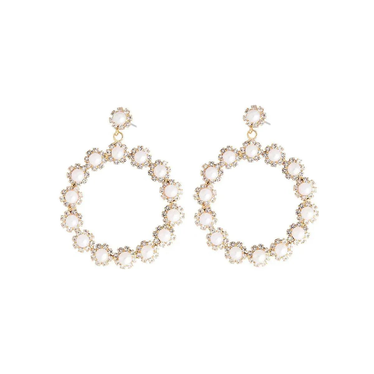 Faux Pearl Statement Hoop Earrings Gold Plated