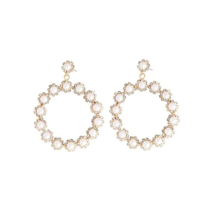 Faux Pearl Statement Hoop Earrings Gold Plated Pinktown