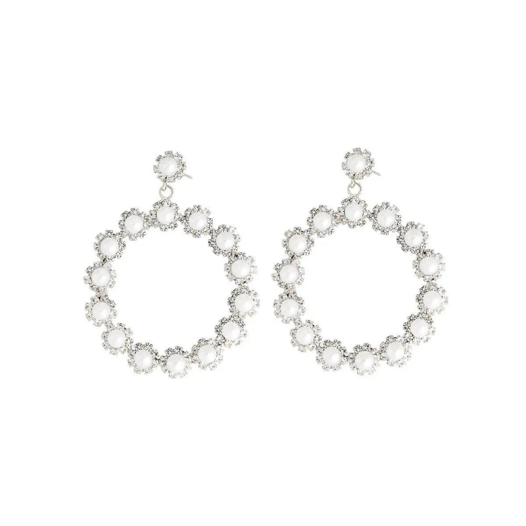 Faux Pearl Statement Hoop Earrings Silver Plated