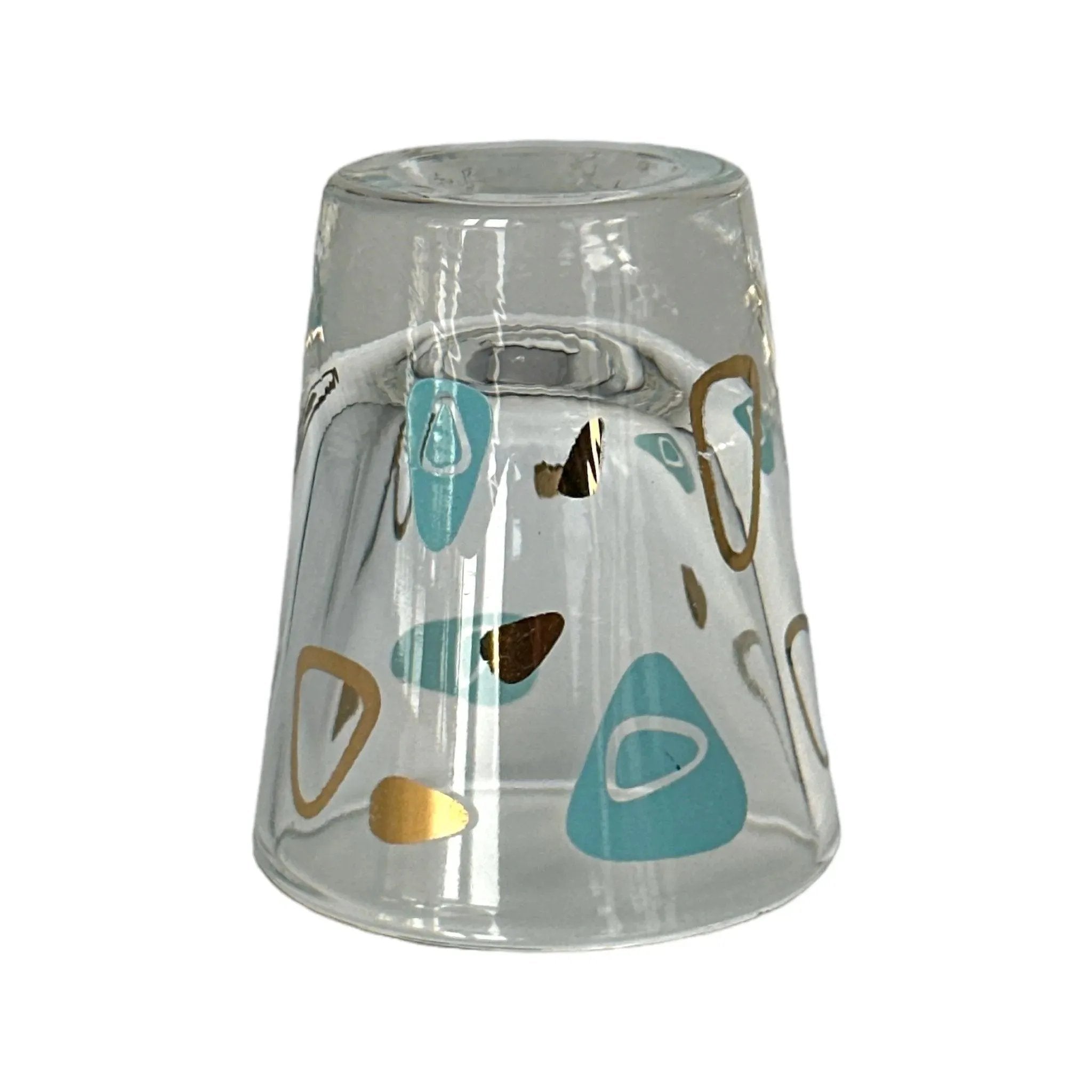 Federal Glass Mid-Century Turquoise Gold Amoeba Boomerang Atomic Shot Glass - Vintage Collectible Cocktail Glass