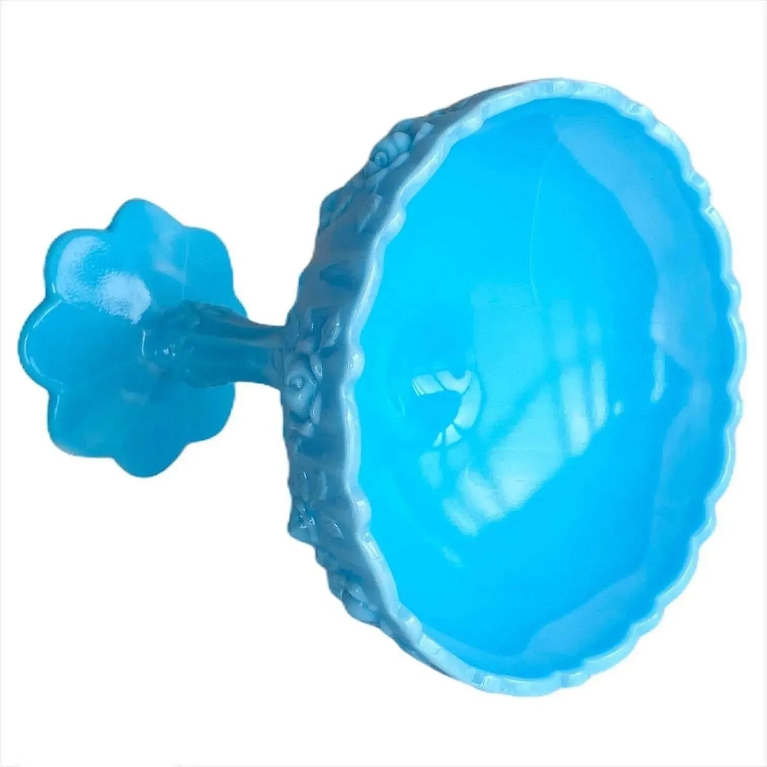 Fenton Blue Slag Glass Tazza Cabbage Rose Pedestal
