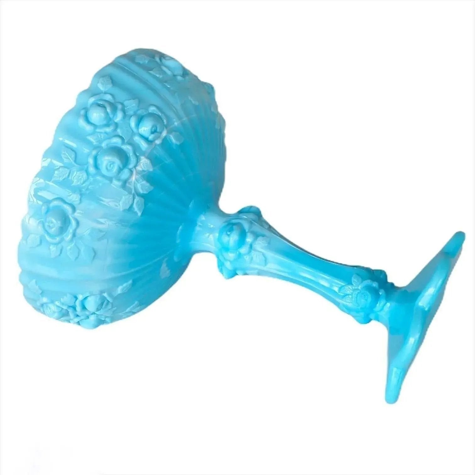 Fenton Blue Slag Glass Tazza Cabbage Rose Pedestal