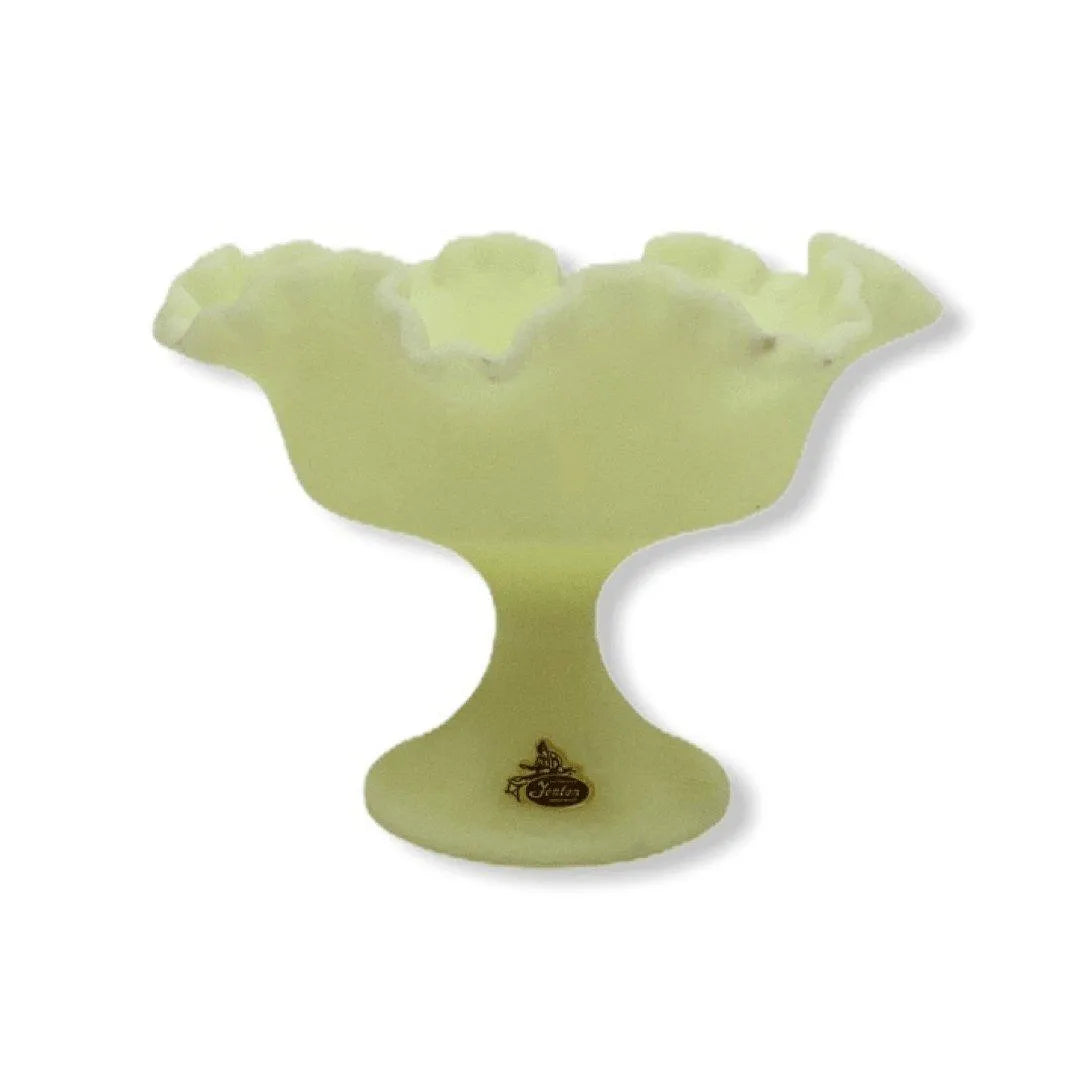 Fenton Satin Glass Ruffled Pedestal Vintage Compote Jewelry Bubble