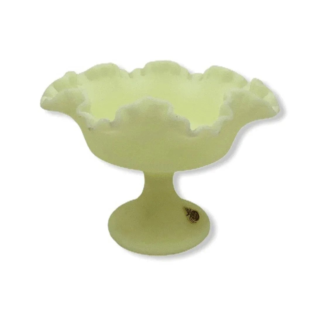 Fenton Satin Glass Ruffled Pedestal Vintage Compote