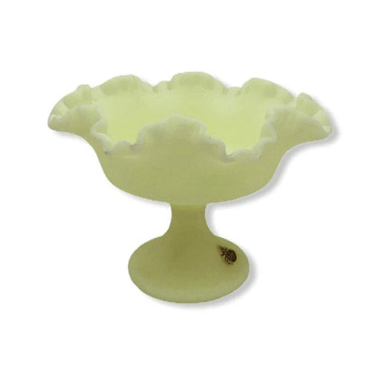 Fenton Satin Glass Ruffled Pedestal Vintage Compote Jewelry Bubble