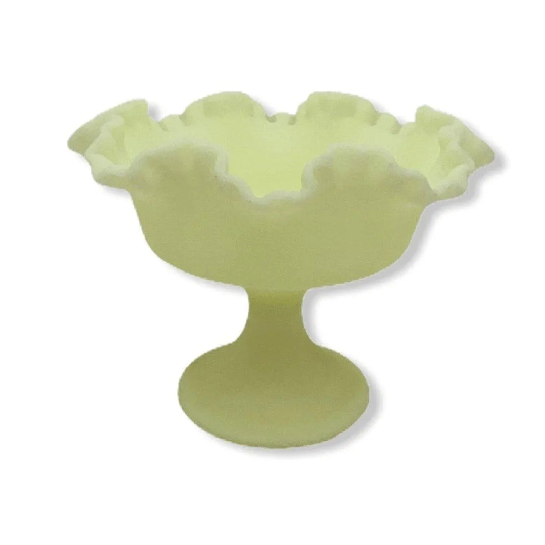 Fenton Satin Glass Ruffled Pedestal Vintage Compote Jewelry Bubble