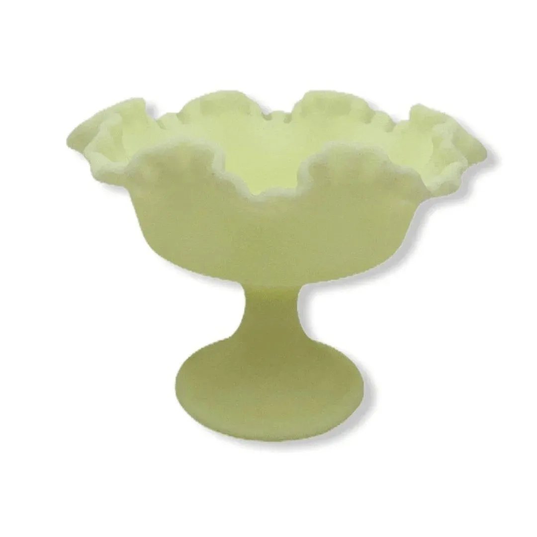 Fenton Satin Glass Ruffled Pedestal Vintage Compote