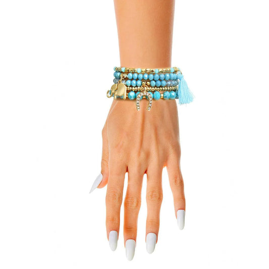 Find Your Perfect Blue Gold Beaded Stretch Bracelets: Chic Charms Await! Jewelry Bubble