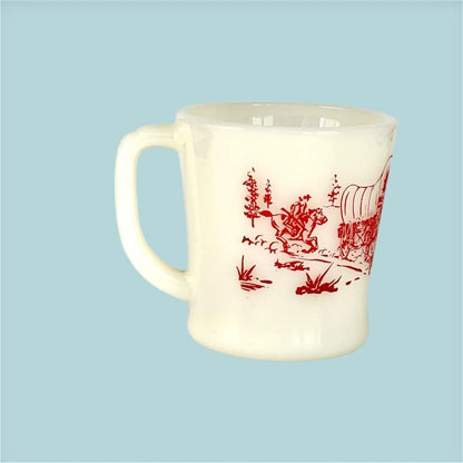 Fire King Oven Ware Davy Crockett Mug, 8 oz., Red | Vintage Glassware Collectibles Jewelry Bubble