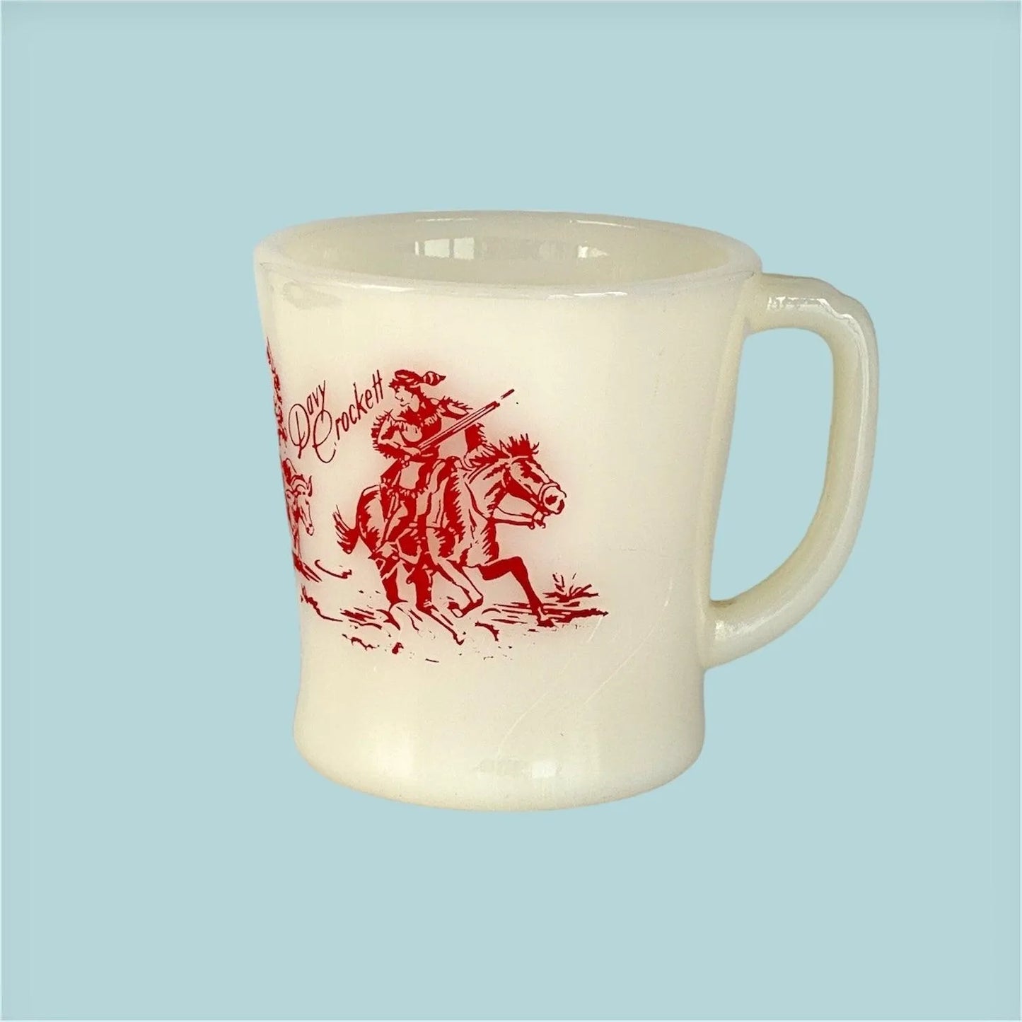 Fire King Oven Ware Davy Crockett Mug, 8 oz., Red | Vintage Glassware Collectibles Jewelry Bubble