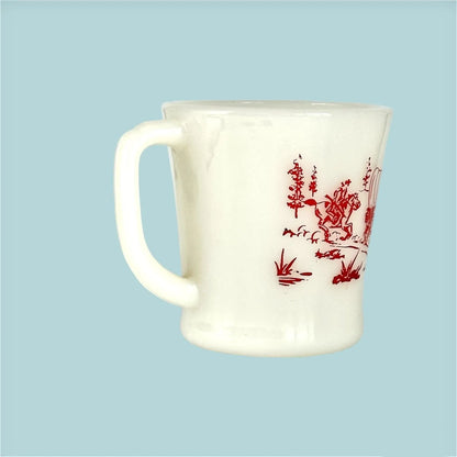 Fire King Oven Ware Davy Crockett Mug, 8 oz., Red | Vintage Glassware Collectibles Jewelry Bubble