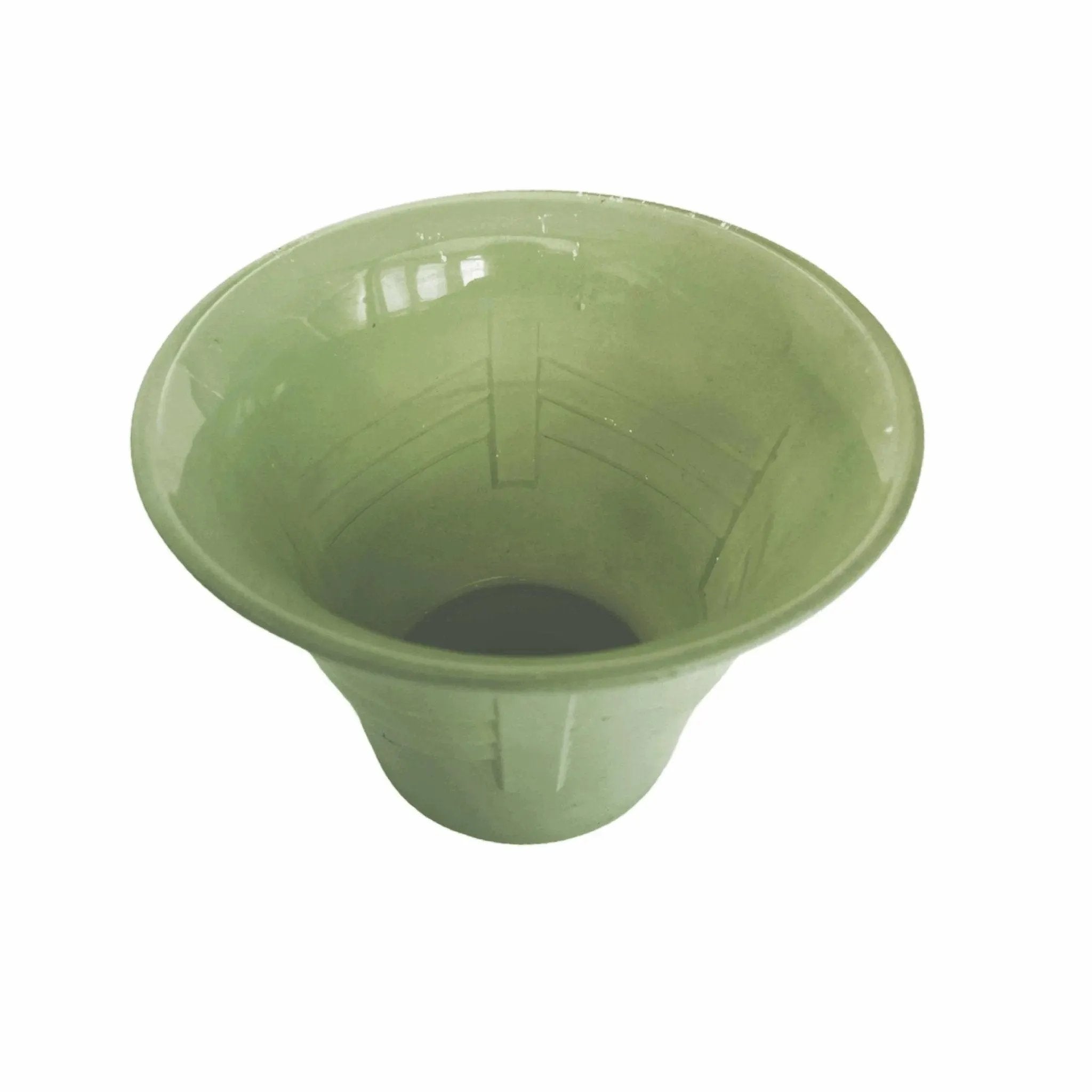 Fired-on Green Glass Vintage Flower Pot