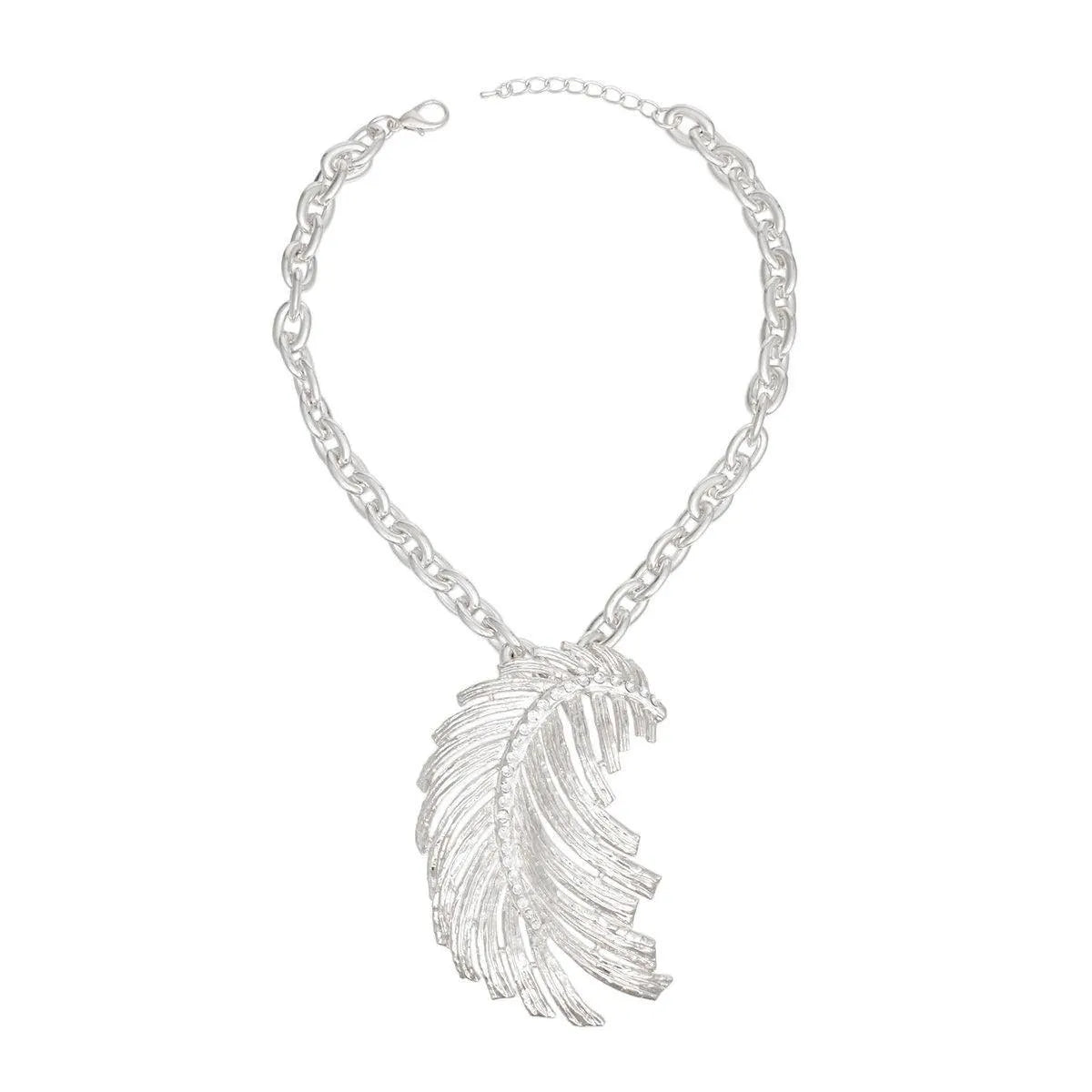 Flaunt the Feather Necklace: Trendy Sassy Silver Fashion Jewelry Jewelry Bubble