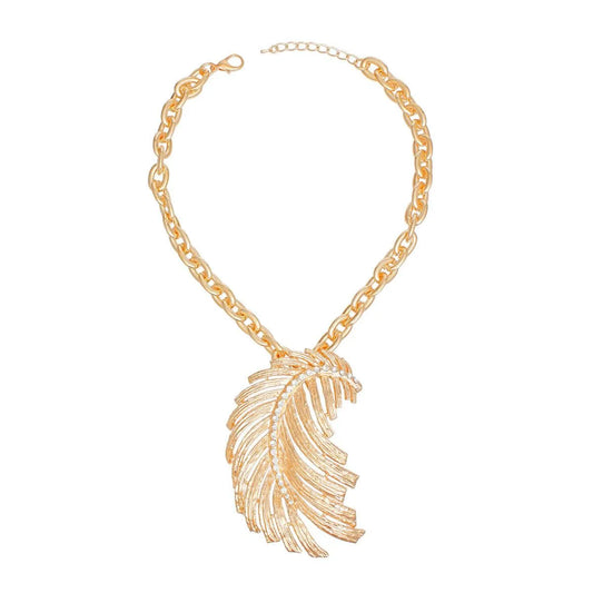 Flaunt the Feather Necklace: Trendy Yellow Gold Fashion Jewelry Jewelry Bubble