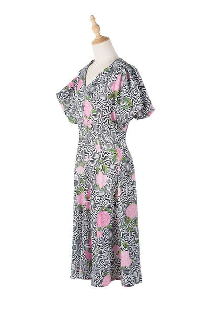 Floral & Abstract Print Puff Sleeve Dress - Shop Now! Jewelry Bubble