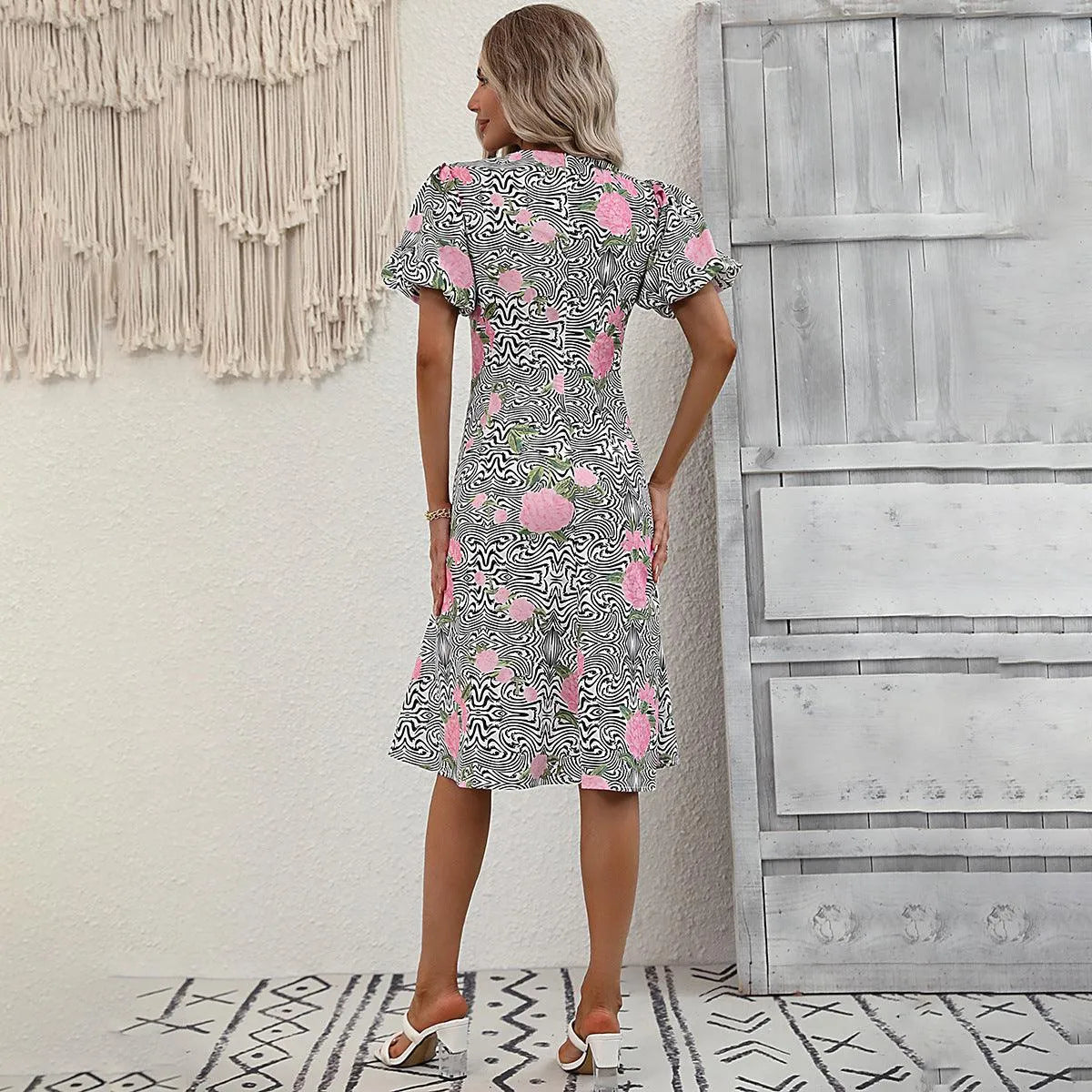 Floral & Abstract Print Puff Sleeve Dress - Shop Now! Jewelry Bubble