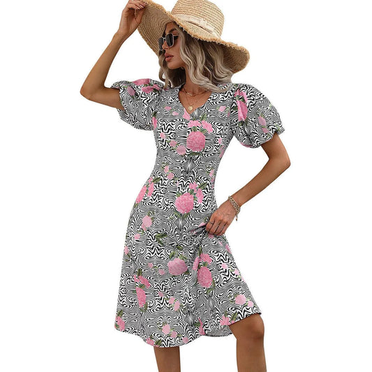 Floral & Abstract Print Puff Sleeve Dress - Shop Now! Jewelry Bubble