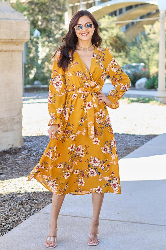 Floral Tie Back Flounce Sleeve Dress - Shop Now and Stand Out! Jewelry Bubble