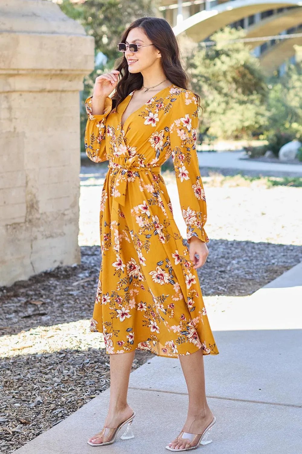 Floral Tie Back Flounce Sleeve Dress - Shop Now and Stand Out!