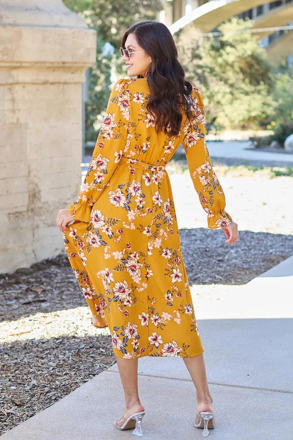 Floral Tie Back Flounce Sleeve Dress - Shop Now and Stand Out!