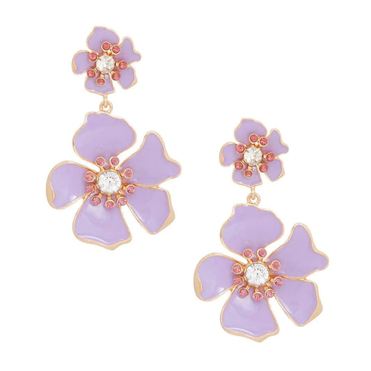 Flower Drop Earrings - Lavender Gold Floral Fashion Jewelry Pinktown