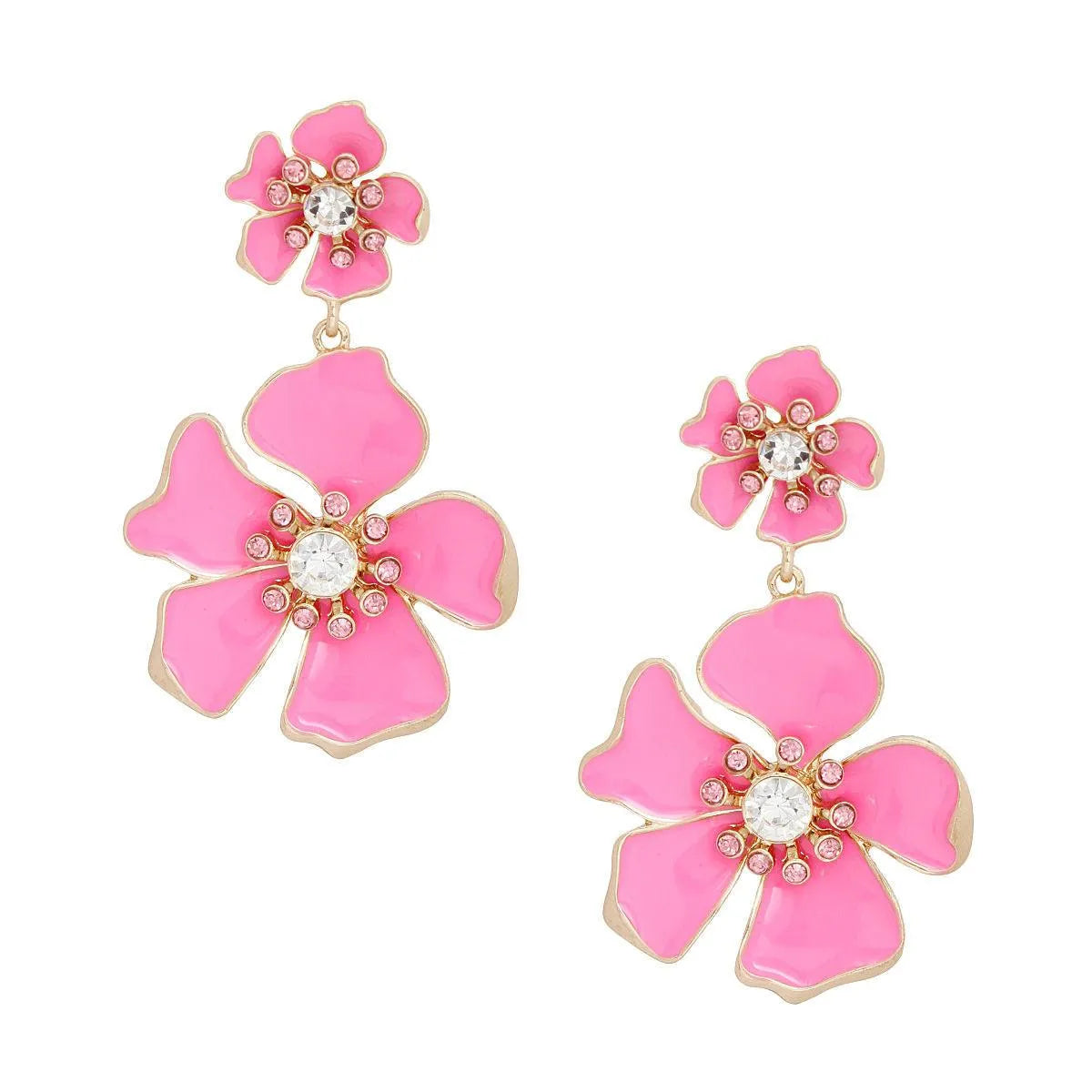 Flower Drop Earrings - Pink Gold Floral Fashion Jewelry Jewelry Bubble