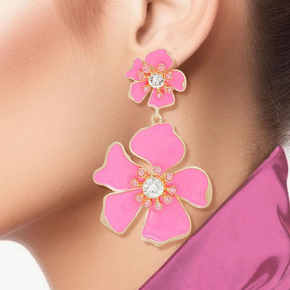 Flower Drop Earrings - Pink Gold Floral Fashion Jewelry Jewelry Bubble