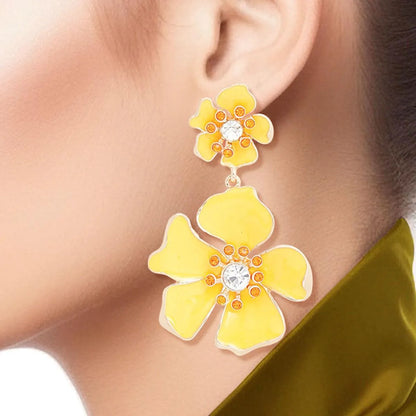 Flower Drop Earrings - Yellow Gold Floral Fashion Jewelry Jewelry Bubble