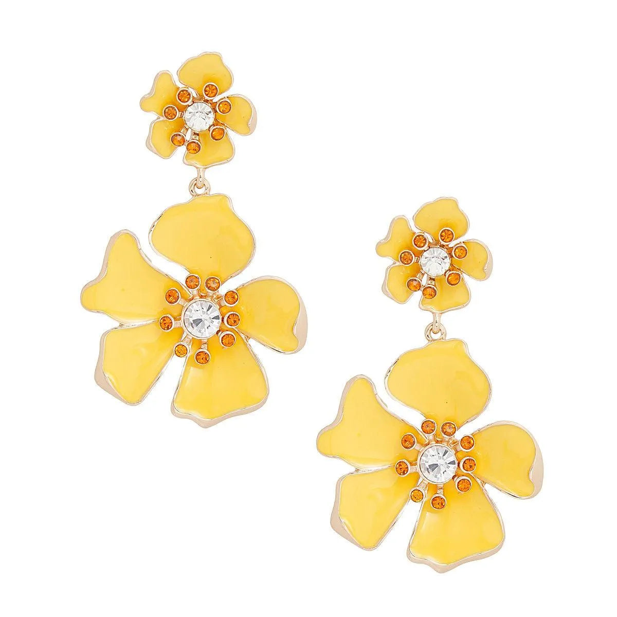 Flower Drop Earrings - Yellow Gold Floral Fashion Jewelry Jewelry Bubble