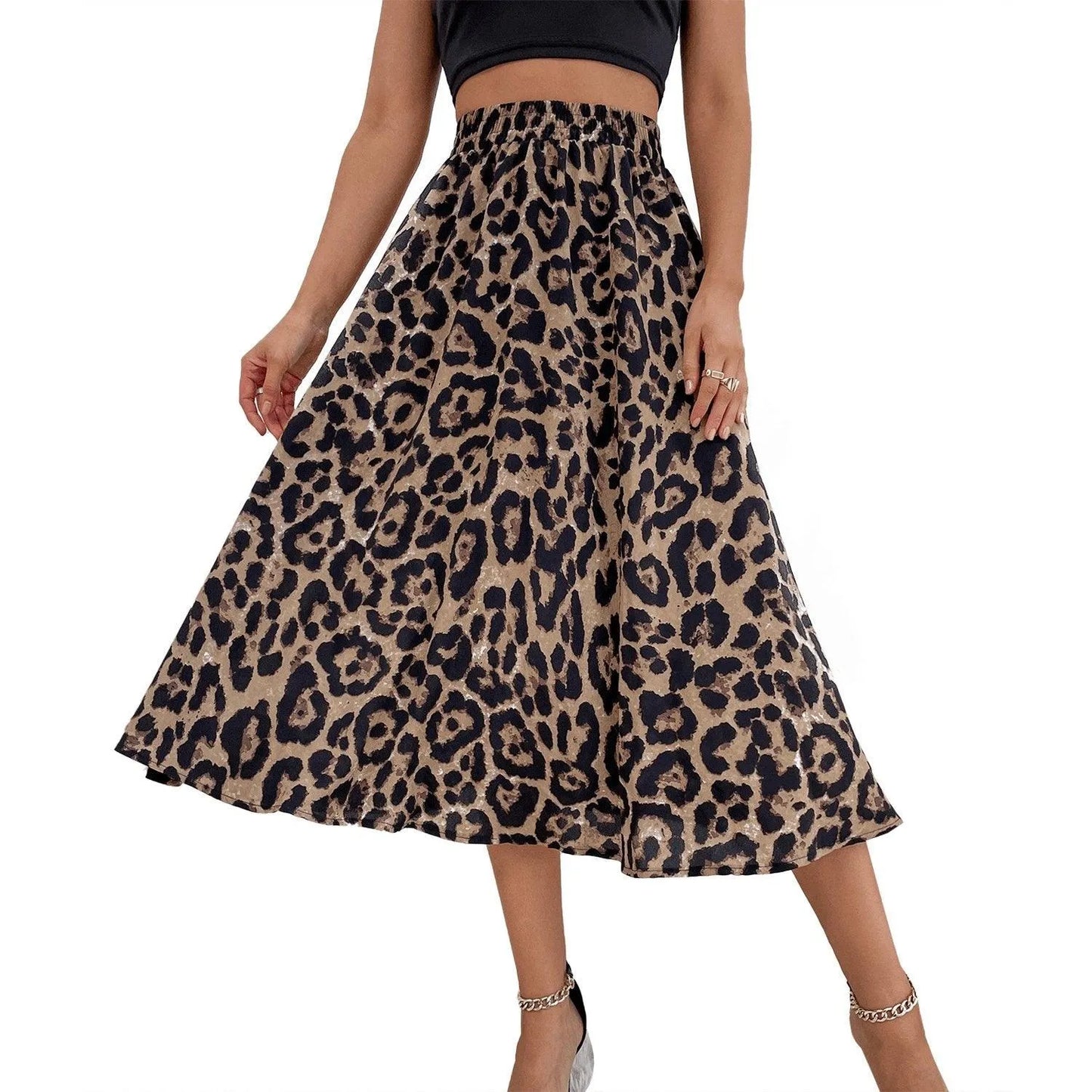 Flowy Leopard Print Skirt Jewelry Bubble