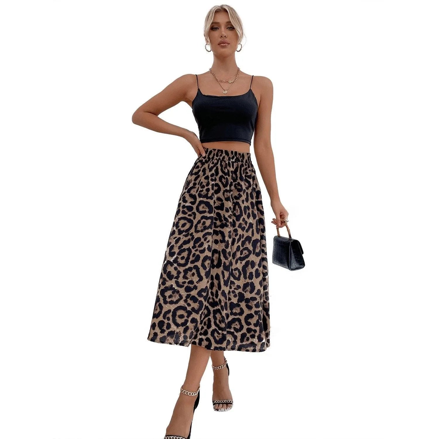 Flowy Leopard Print Skirt Jewelry Bubble