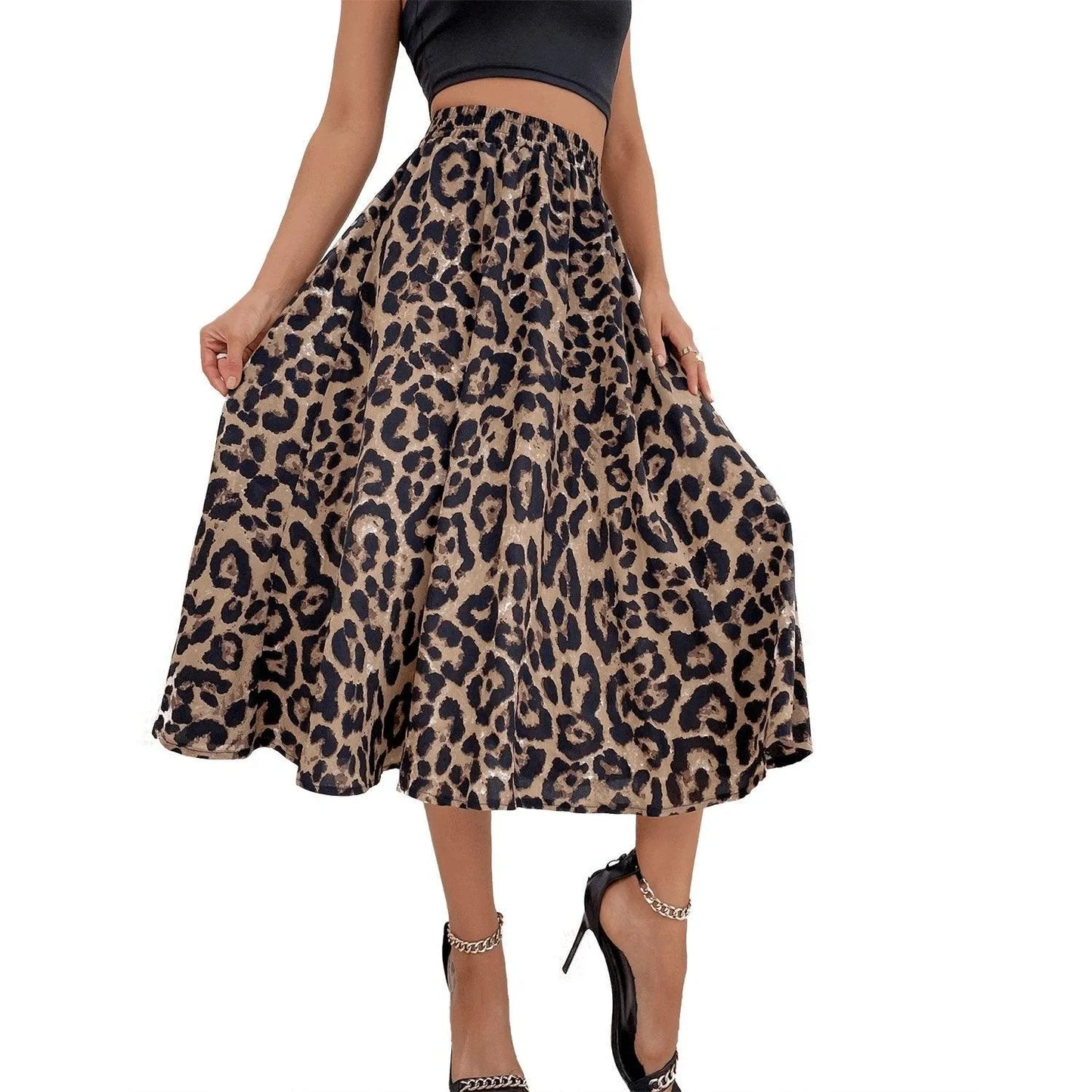 Flowy Leopard Print Skirt Jewelry Bubble