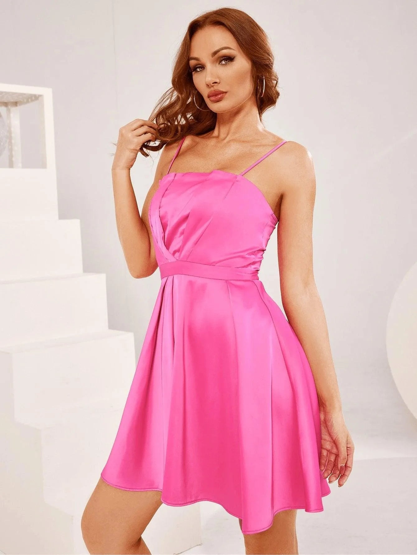 Fold Pleated Satin Cami Dress Jewelry Bubble