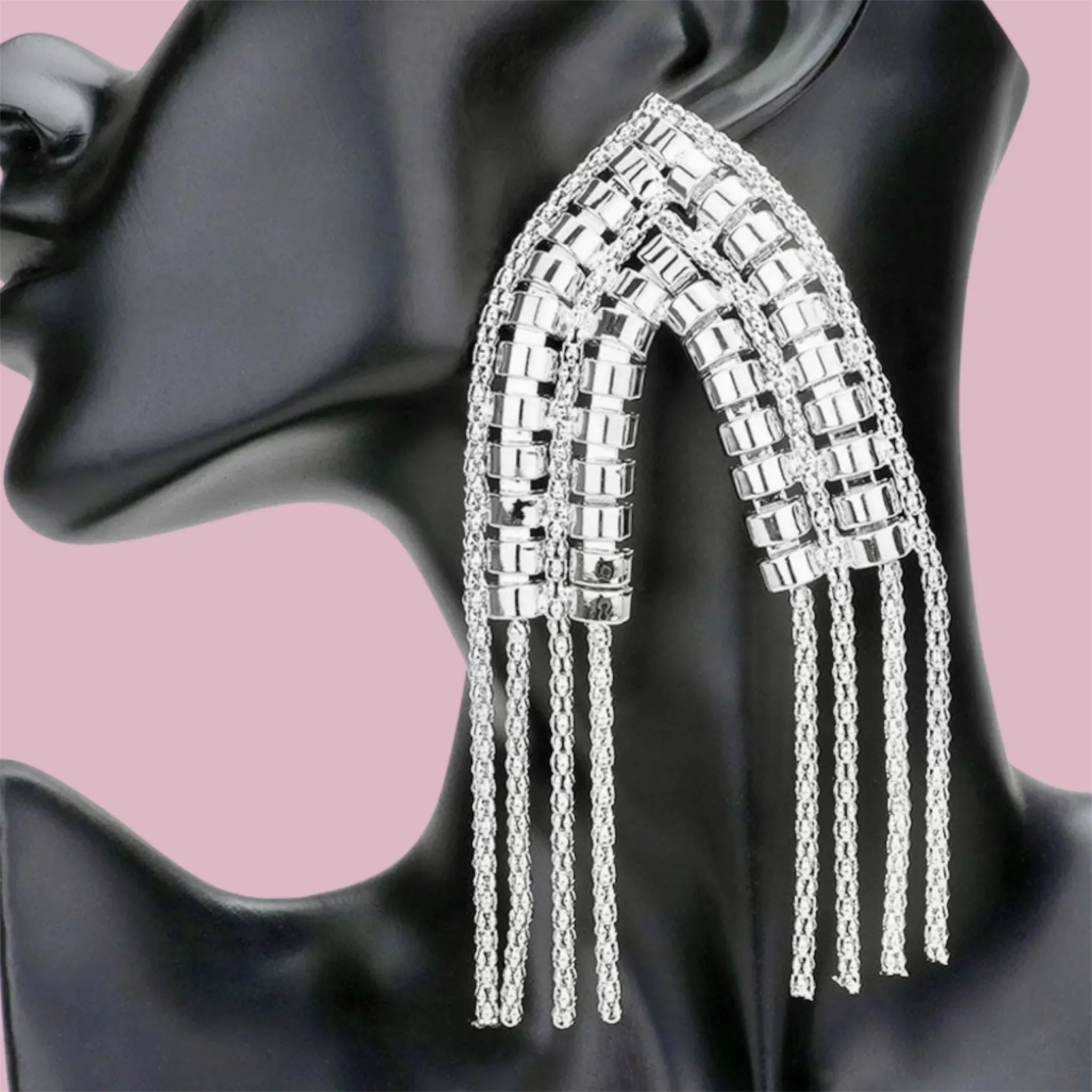 Foremost Statement Earrings: Bold Silver Elegance with Rhodium Plating